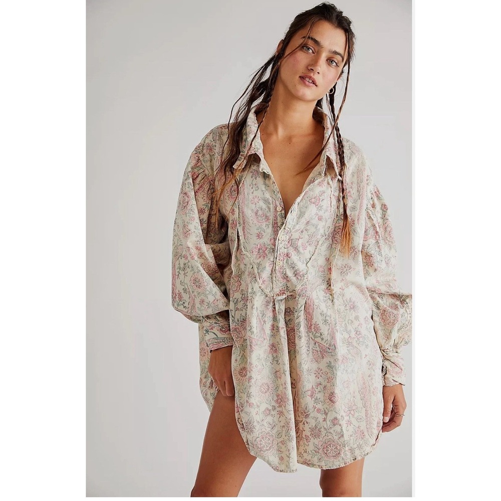 Magnolia Pearl Tora Shirt Floral Print 100% Cotton Tunic Oversized Boho One Size